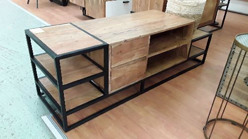 Meuble TV loft acacia massif et métal noir