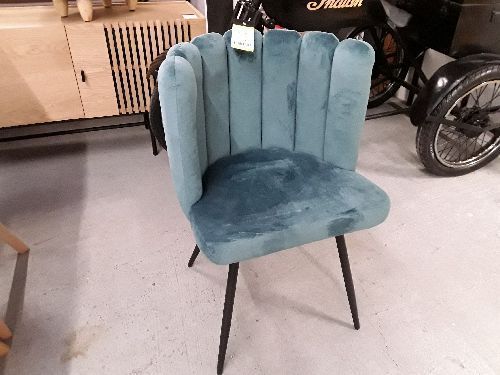Chaise velours bleu canard - pieds métal neuf destock