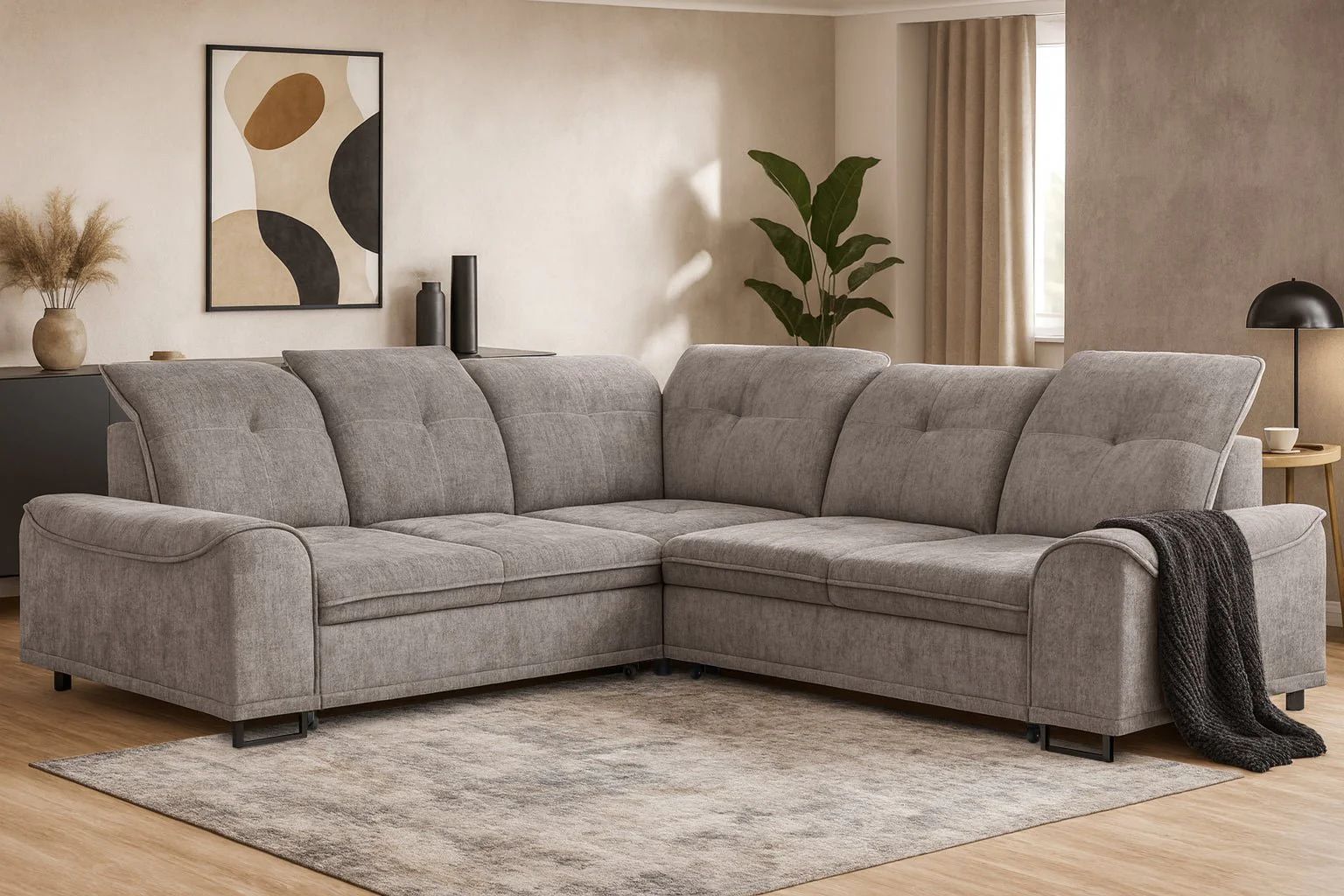 Canapé d angle convertible coffre pieds metal tetieres