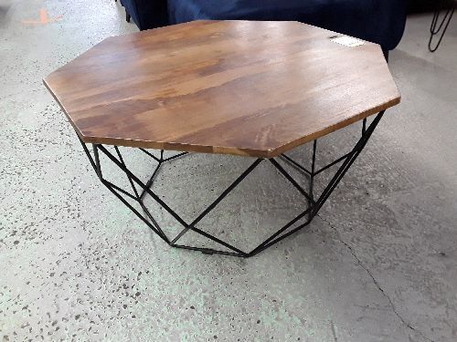 Table basse manguier plateau octogo pied metal