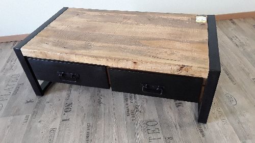Table basse faco manguier et metal avec tiroirs