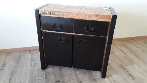 Enfilade faco manguier et metal 45 cm 2 tiroirs et 2 portes