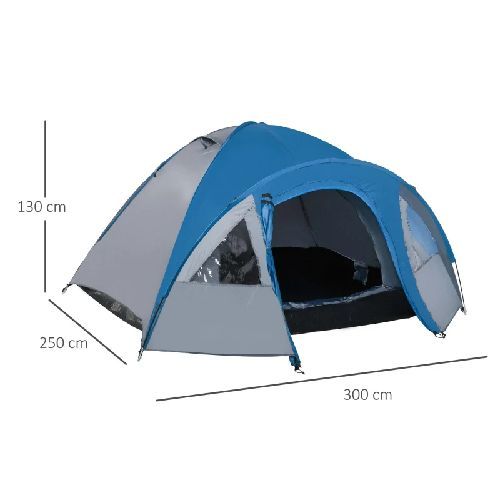 Tente de camping familiale 4-5 personnes montage facile double porte et fenêtres dim. 3l x 2,50l x 1