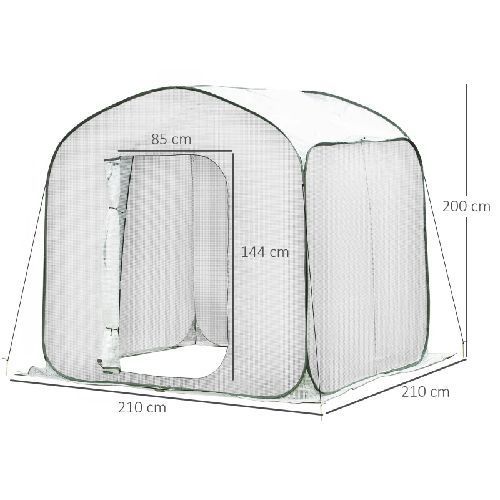 Serre de jardin pop-up porte zippée enroulable sac transport pe blanc vert