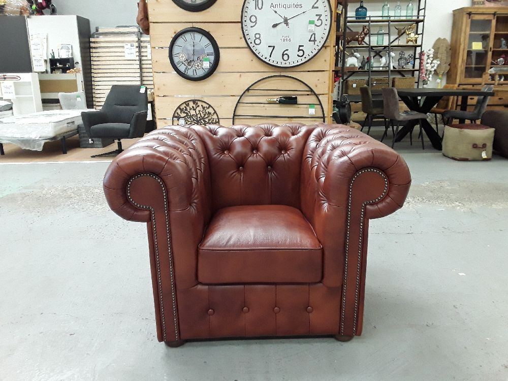 Fauteuil chesterfield classic cuir marron clair