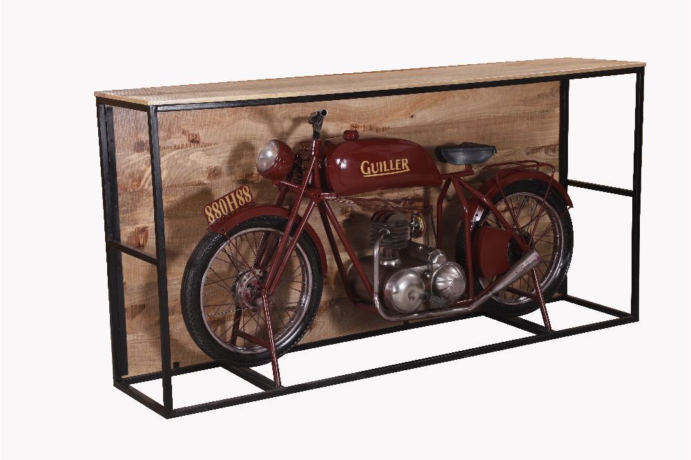 Meuble comptoir bar moto bois et metal