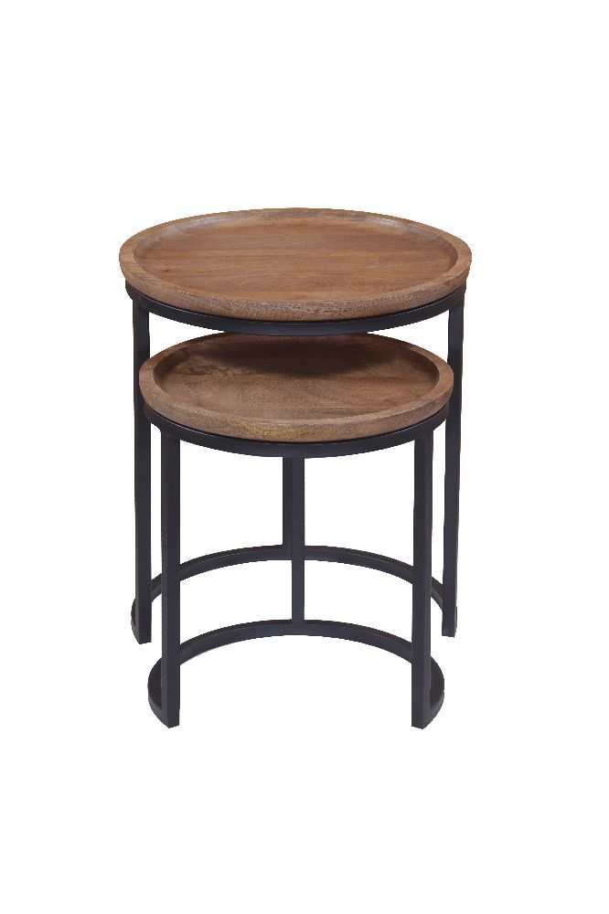 Lot de 2 tables rondes manguier