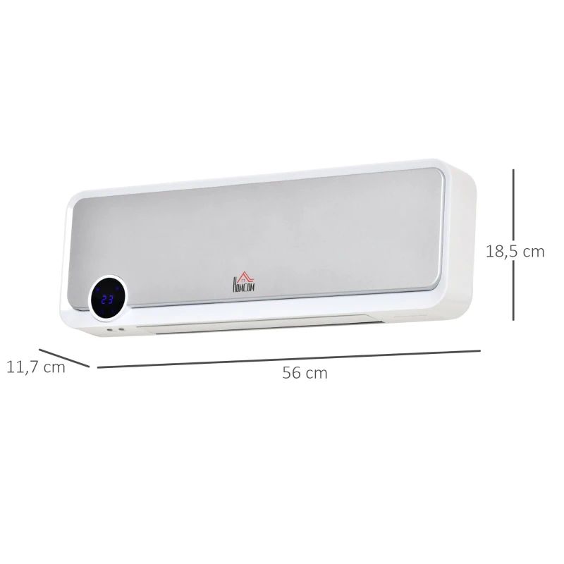 Radiateur mural soufflant oscillant 2000 w - chauffage céramique ptc - 3 niveaux de puissance - tél