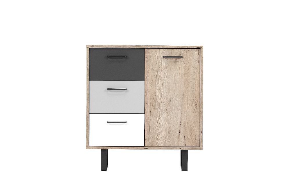 Commode chene gris craft 1 porte .3 tiroirs