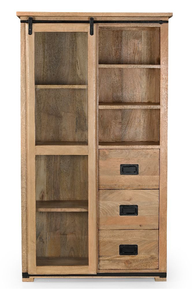 Vitrine mango porte coulissante vitre manguier massif