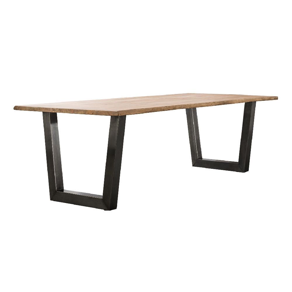 Table a manger acacia 200 massif tronc pied trapeze inox / destock fin de serie