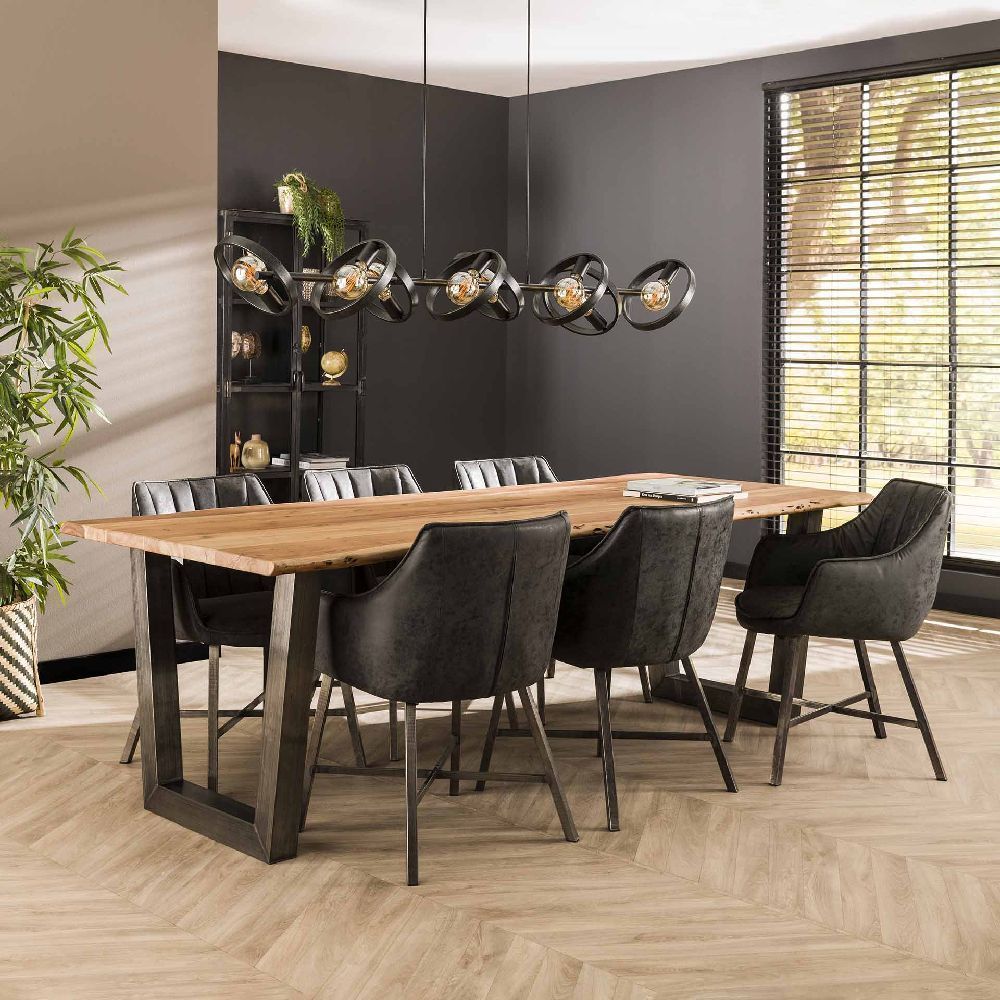 Table a manger acacia 240 massif pied trapeze inox / destock fin de serie