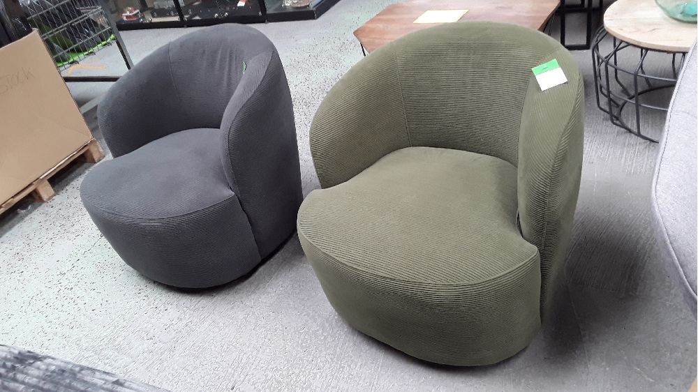 Fauteuil bella rond cotele vert pivotant
