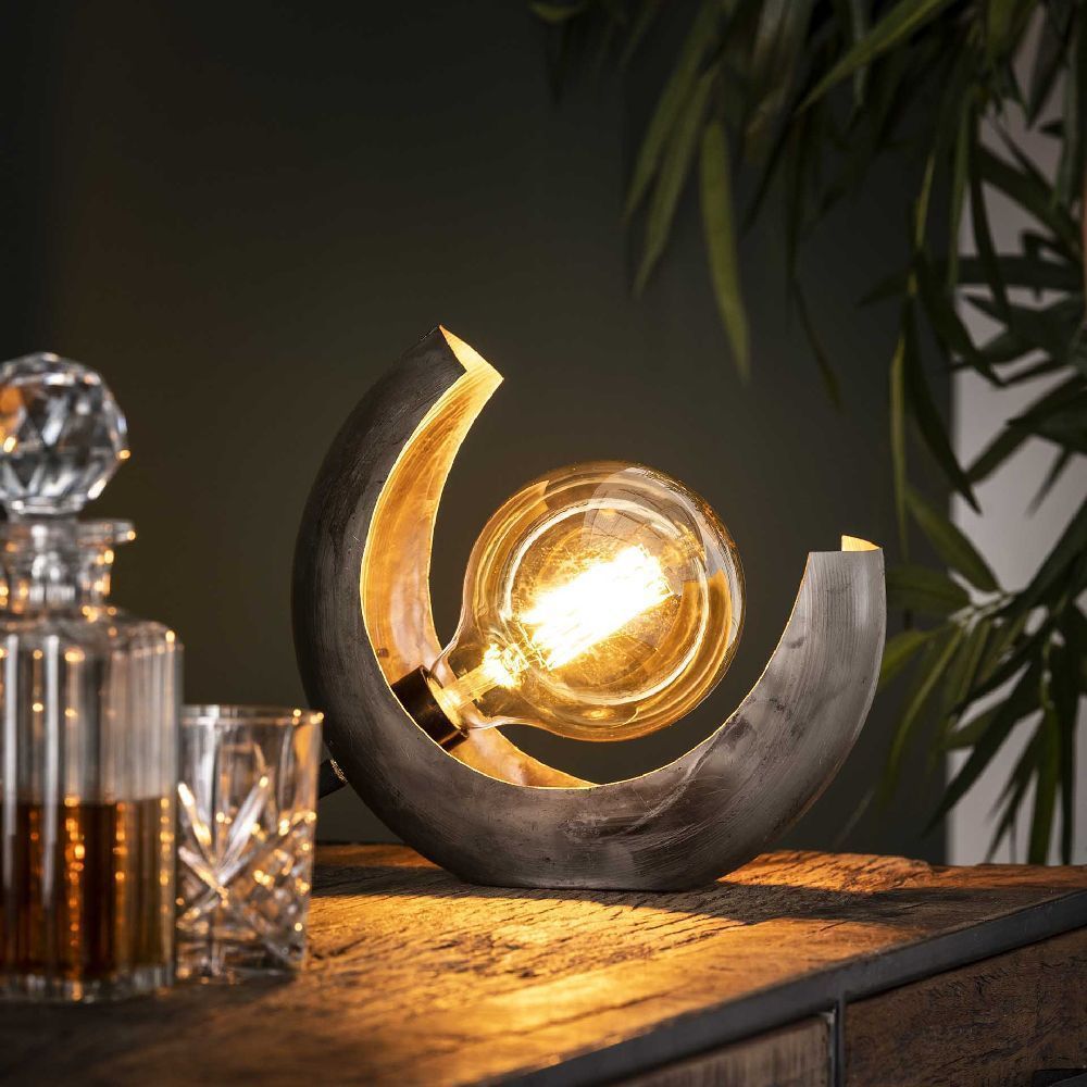 Lampe de table demi lune finition argent ancien