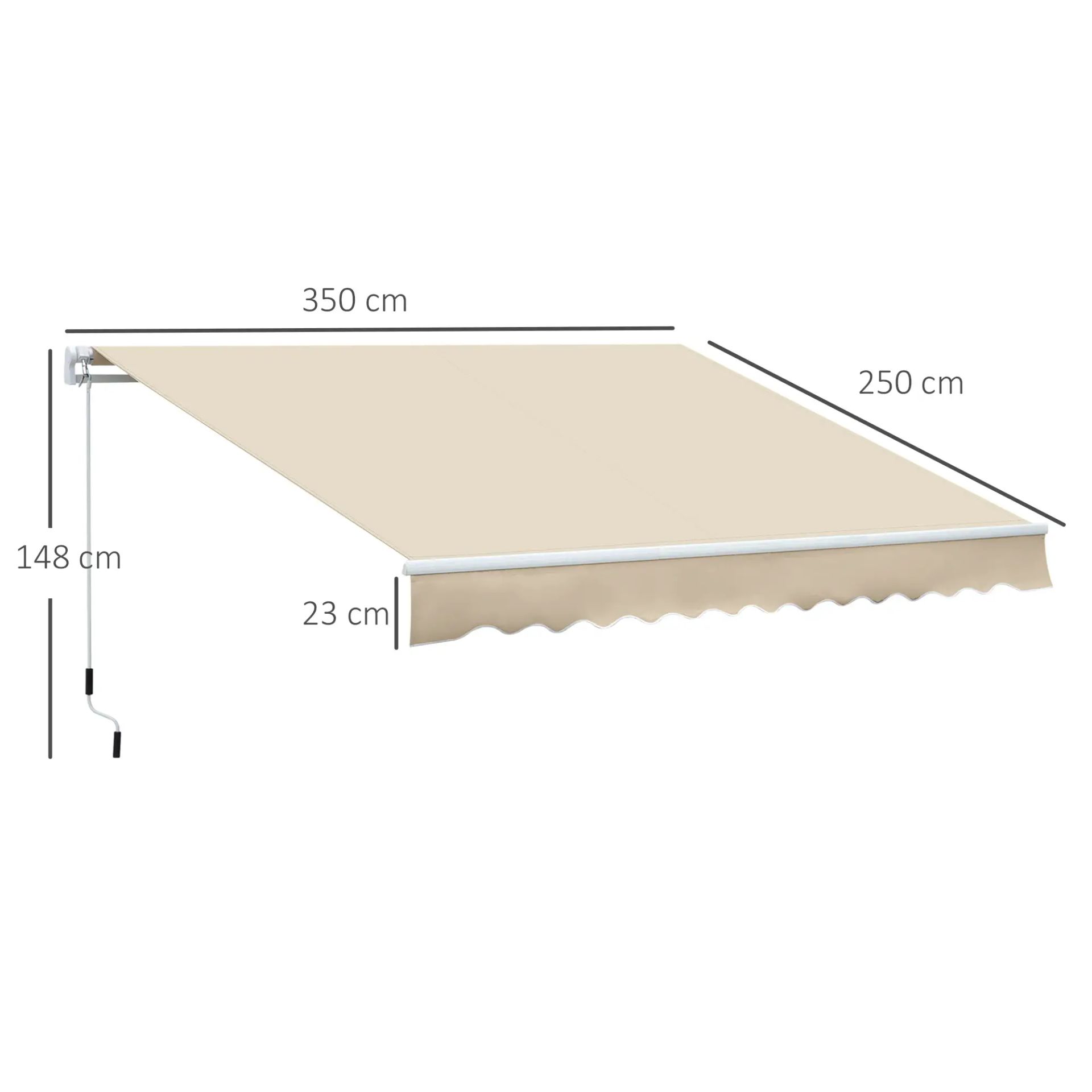 Store banne manuel rétractable angle réglable aluminium polyester imperméabilisé 3,5l x 2,5l m beige