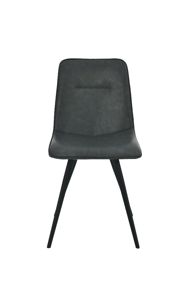 Chaise dina simili cuir gris fonce pied metal noir