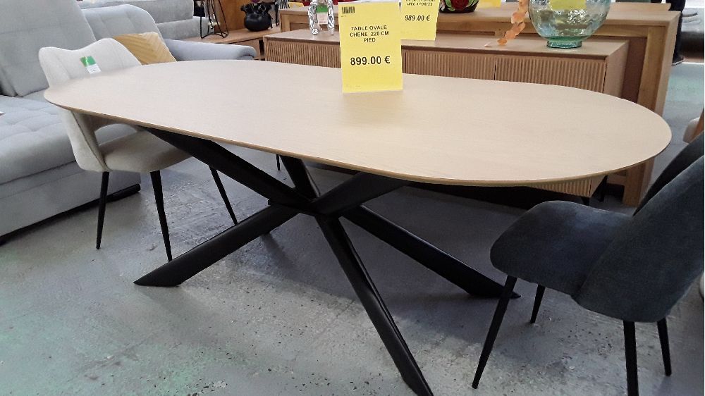 Table ovale chene 220 cm pied asymetrique