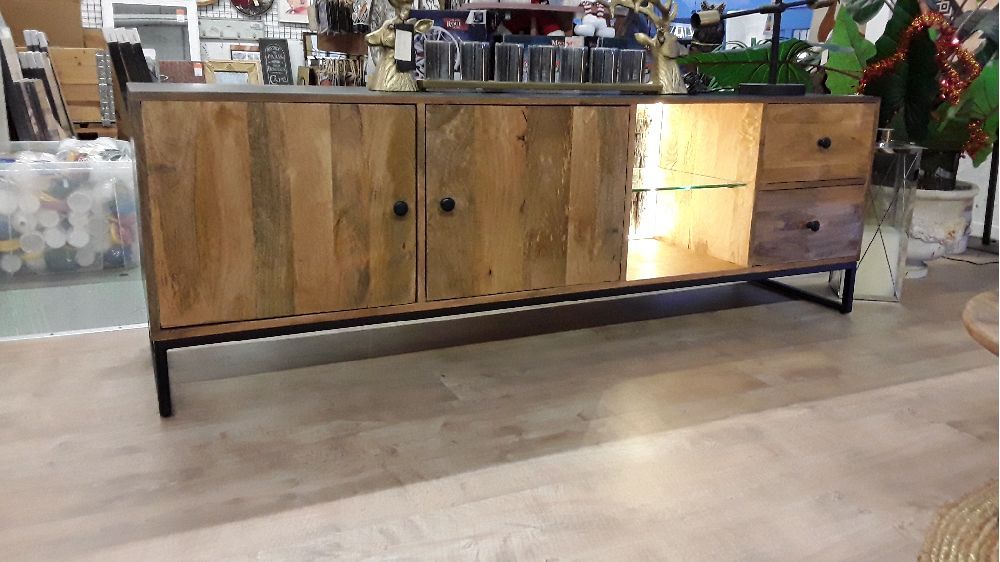 Meuble TV mango 180 avec LED et bois recycle