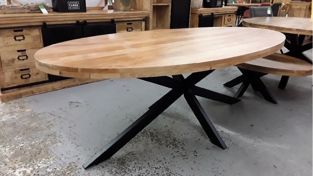 Table ovale 220 manguier massif et pied cental metal