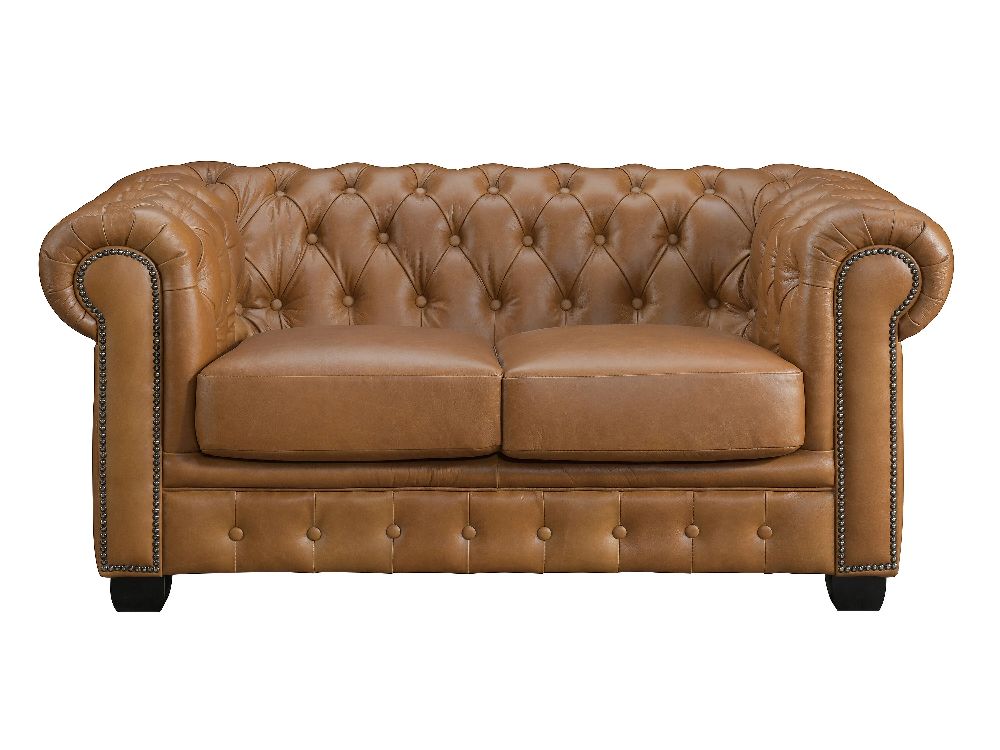 Canapé chesterfield 2 places 100% cuir de buffle premium - / destock