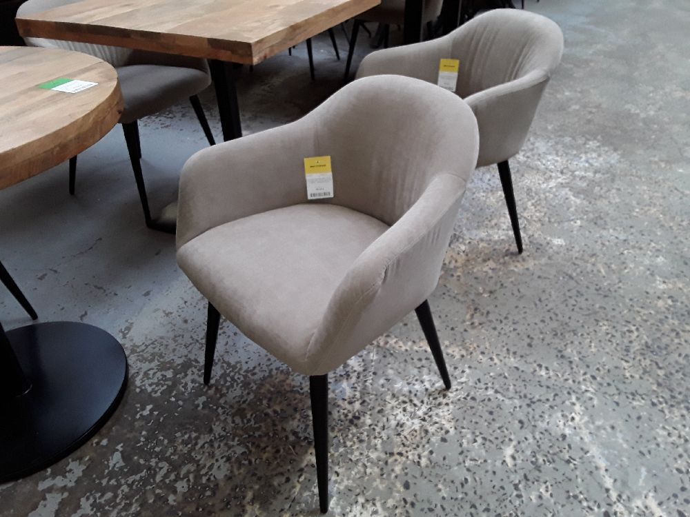 Lot de 2 chaises- avec accoudoirs - effet velours & métal - beige / reconditionne