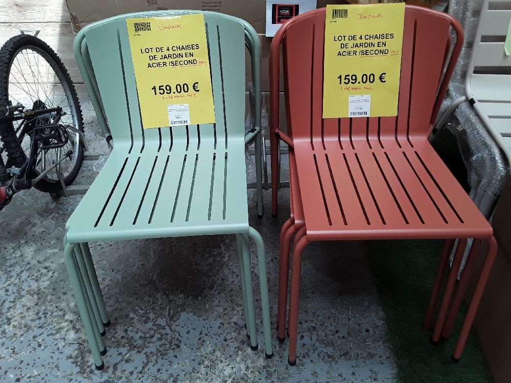 Lot de 4 chaises de jardin en acier / second choix destock habitat