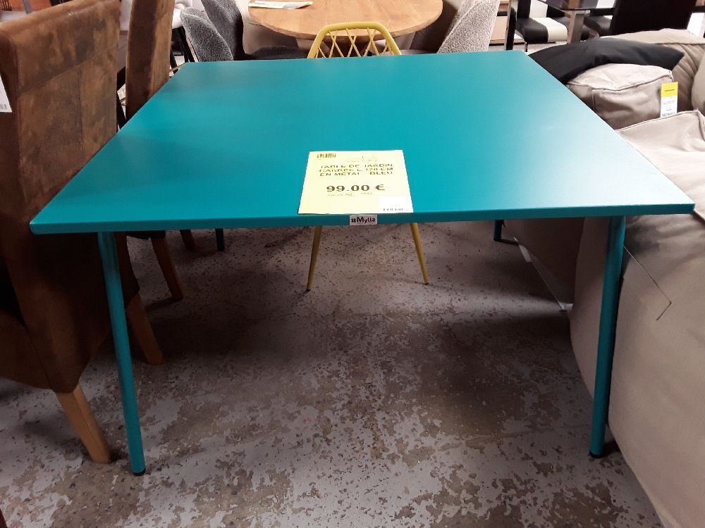 Table de jardin carrée l.120 cm en métal - bleu canard / destock