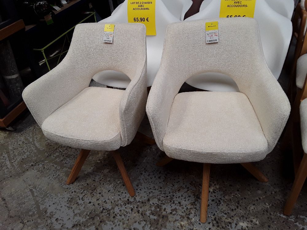 New - chaise pivotante avec accoudoirs en tissu et chêne - crème - / destock
