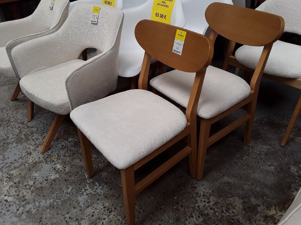 Lot de 2 chaise bois d hevea et tissu naturel
