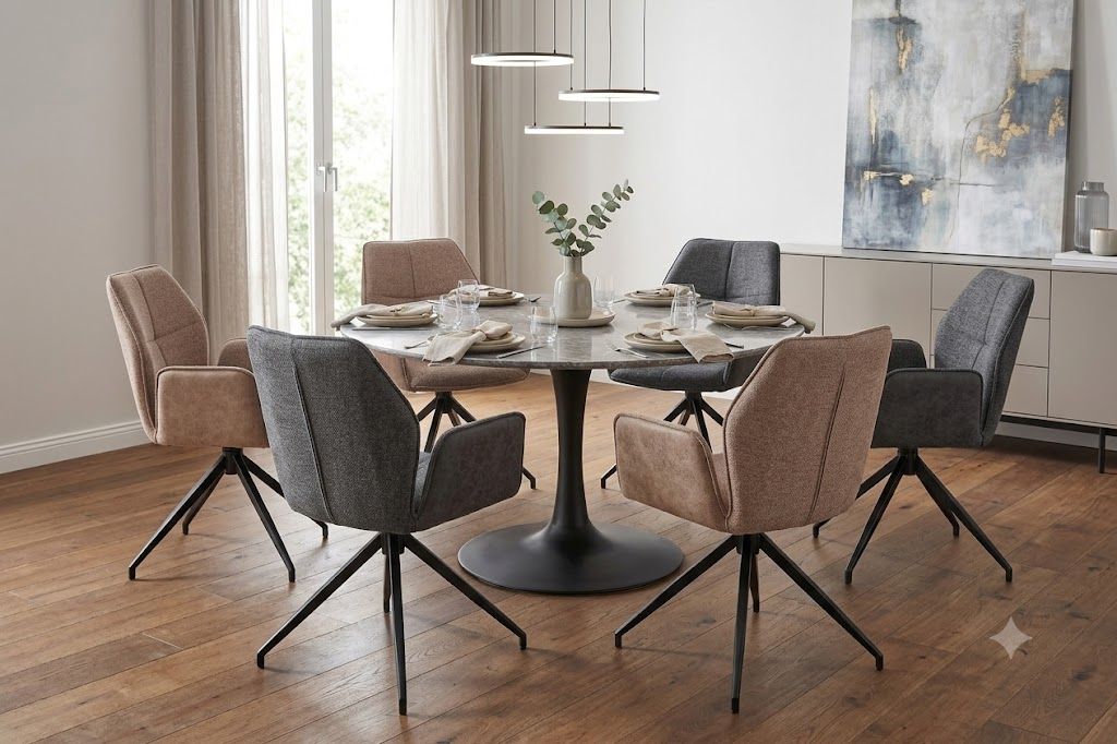 Fauteuil leo tissu gris bi matiere pivotant et peids metal