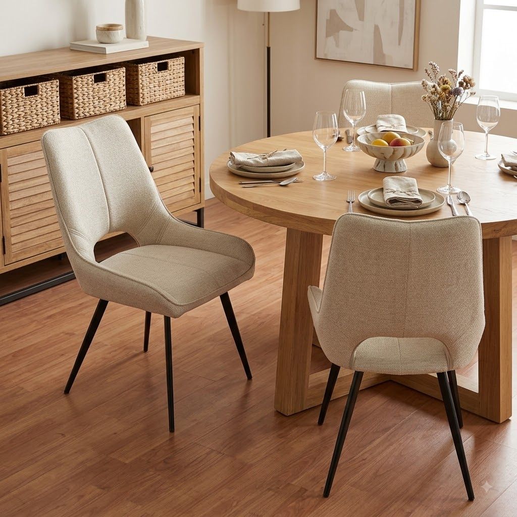 Chaise sarah assise / dossier tissu reverb-26 beige pieds noirs sablés