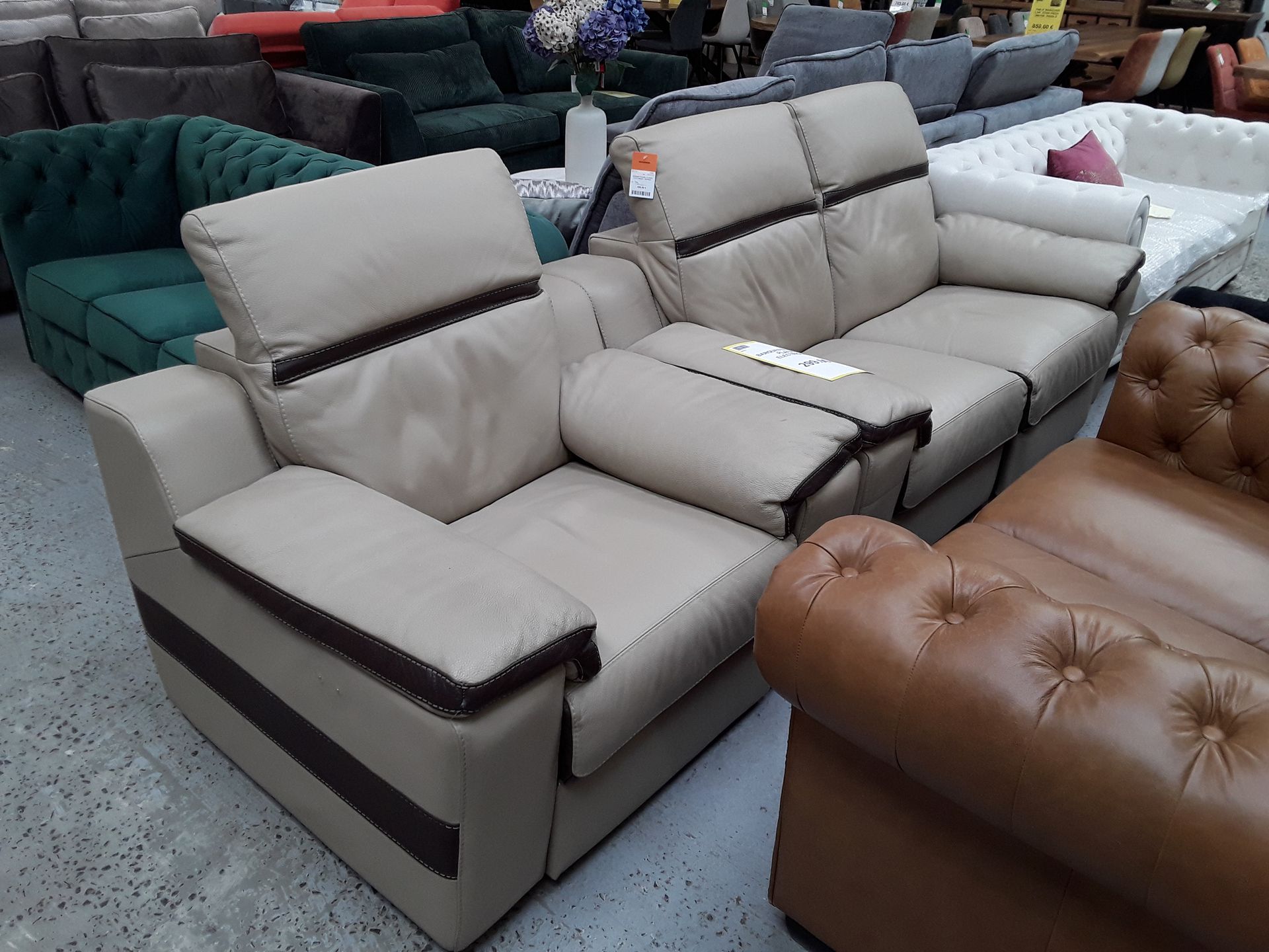 Banquette cuir 2 places electrique + fauteuil