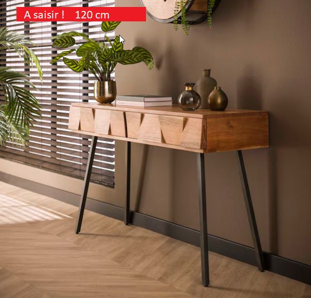 Console / coiffeuse 2 tiroirs / acacia massif / fin de serie